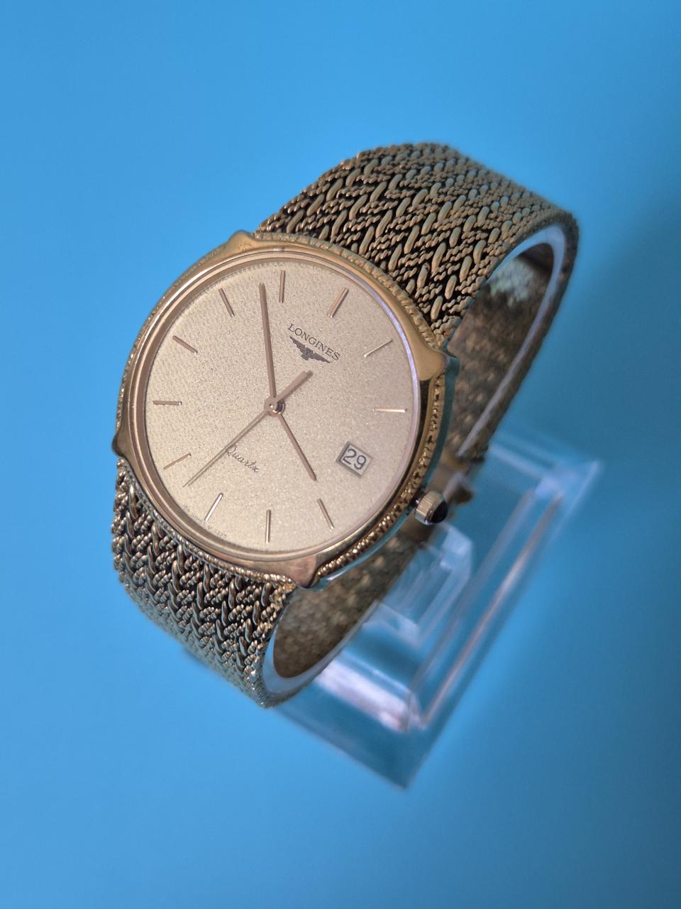 론진 올금장 남성용 일체형 메쉬밴드 메탈 시계