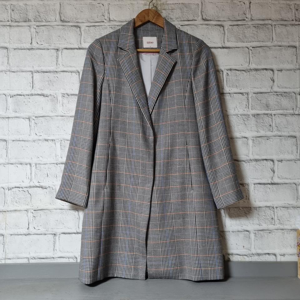 지센 여성 체크무늬 춘추 코트 90
