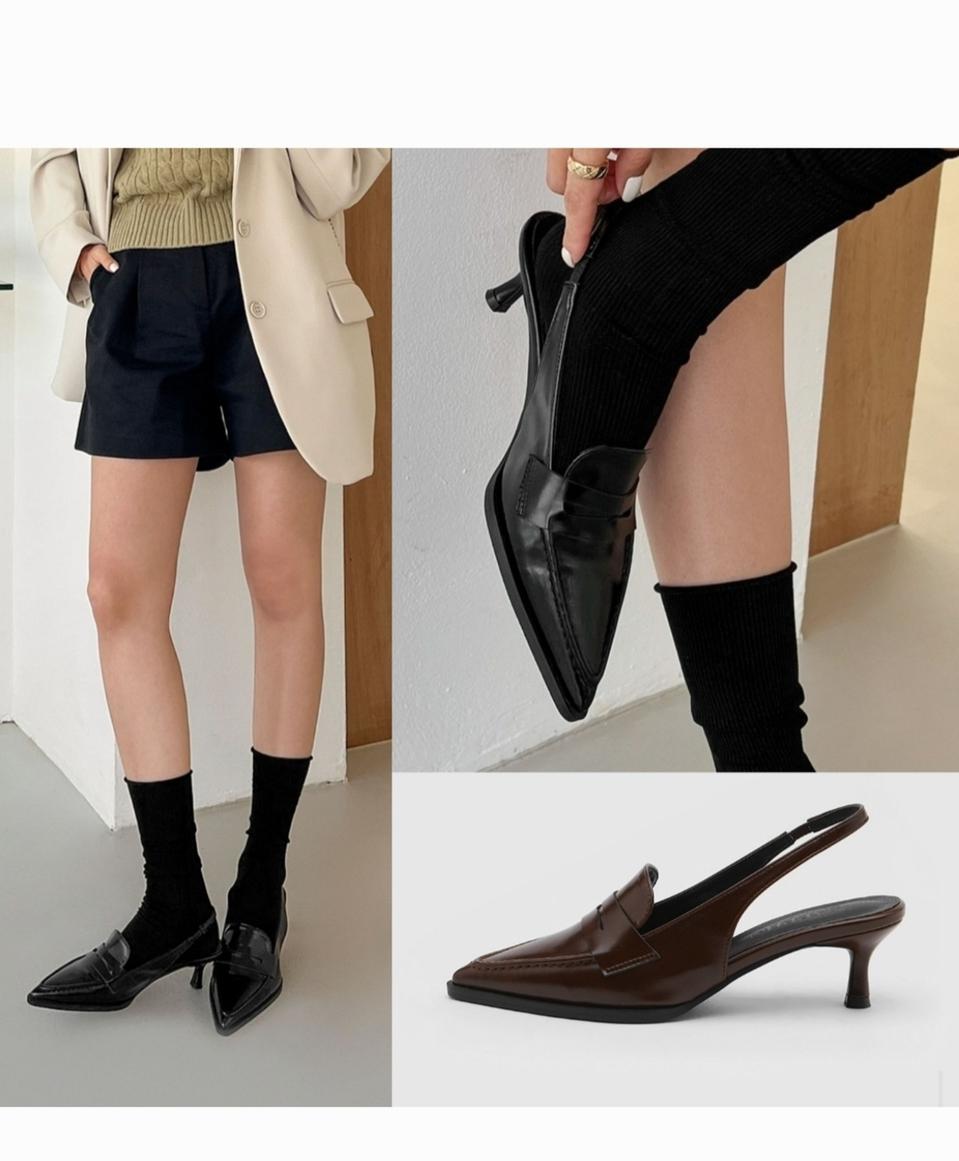 슬링백 샌들 다크브라운 구두 힐 유광 신발 245