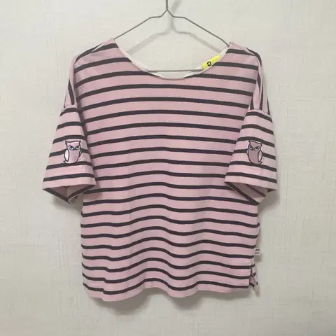 럭키슈에뜨 핑크 부엉이 스트라이프 반팔 티셔츠 코튼 100 Free