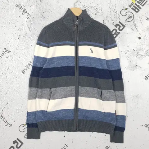 헤지스 HAZZYS 스트라이프 모크넥 니트 집업 가디건 2400024