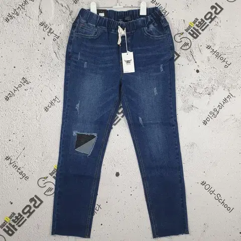 [새상품] DMOK 밴드 찢청 청바지 진청 4100032