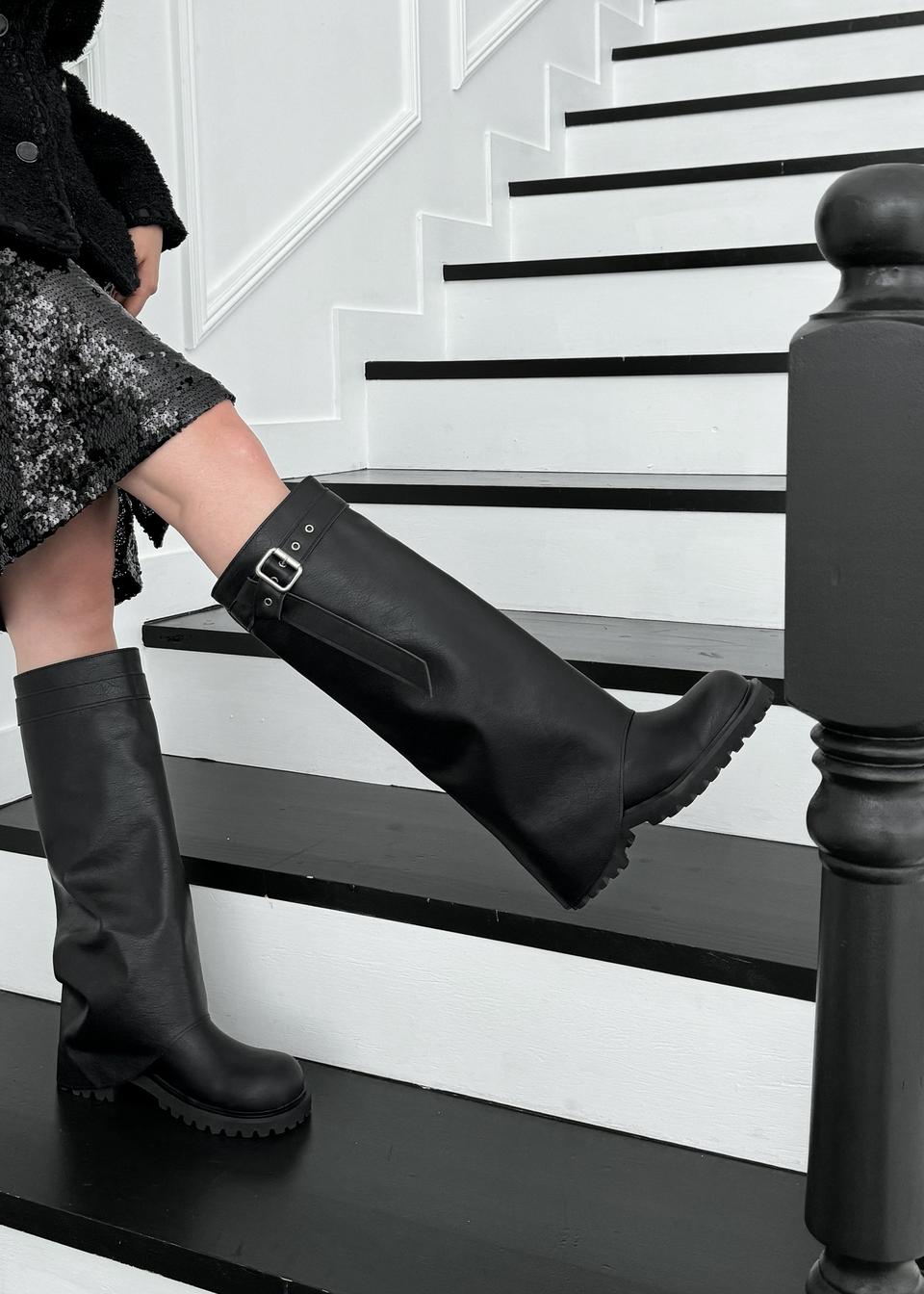 #1054. 빈티지 클래식 버클 5cm 폴드오버 워머부츠 235 블랙