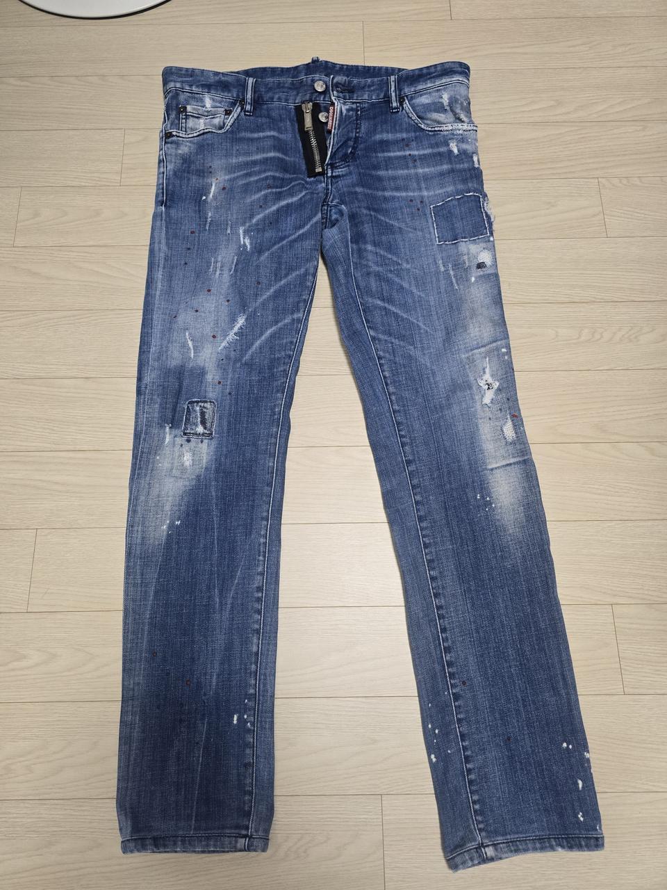 정품 디스퀘어드 멀티 지퍼 페인팅진 청바지