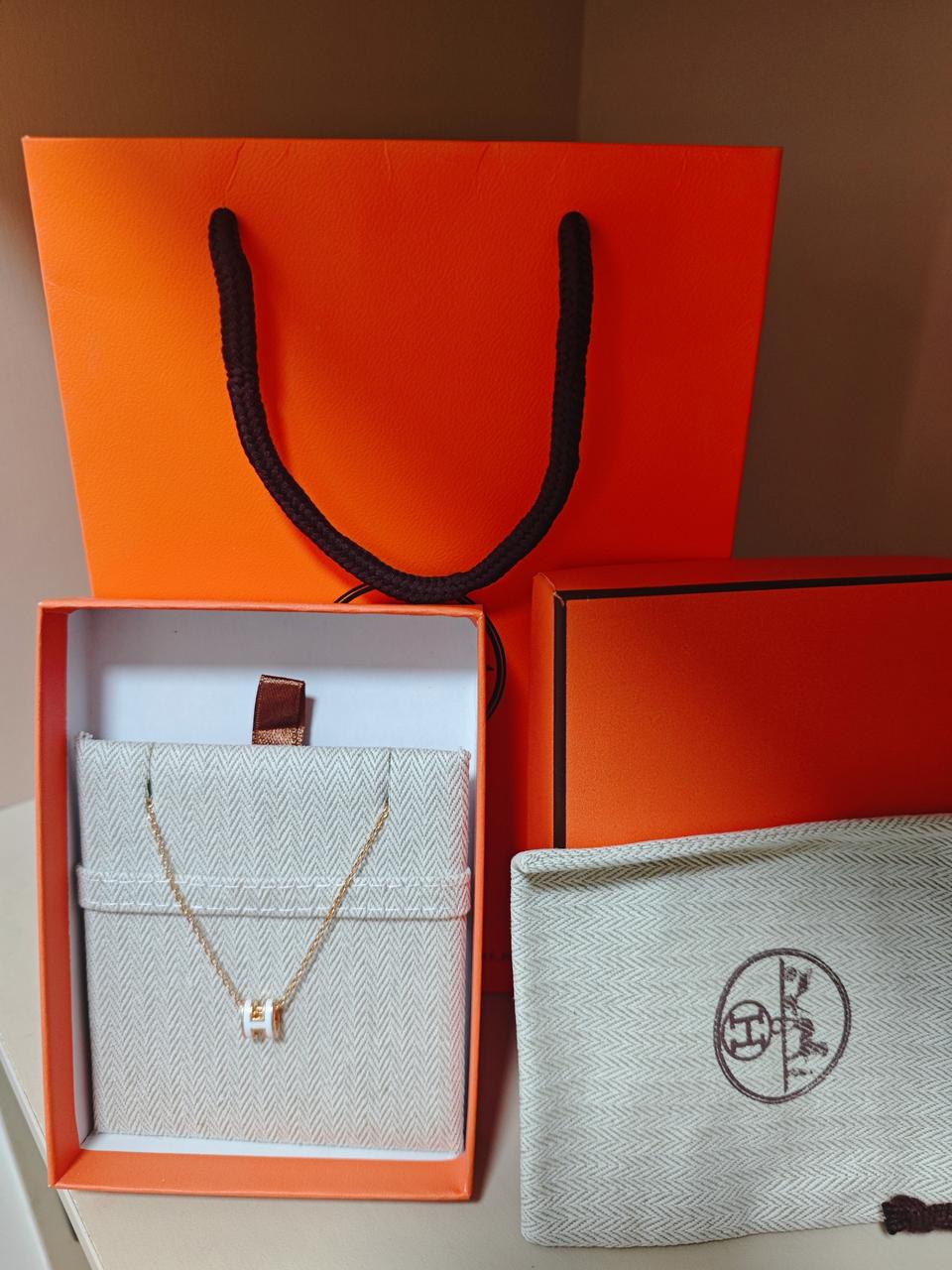HERMES 에르메스 미니팝아슈 목걸이금색블랑 화이트