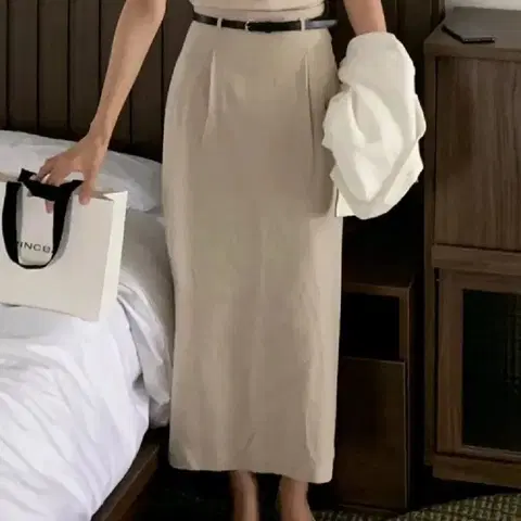 르나브 벨트 린넨스커트 - 베이지 S