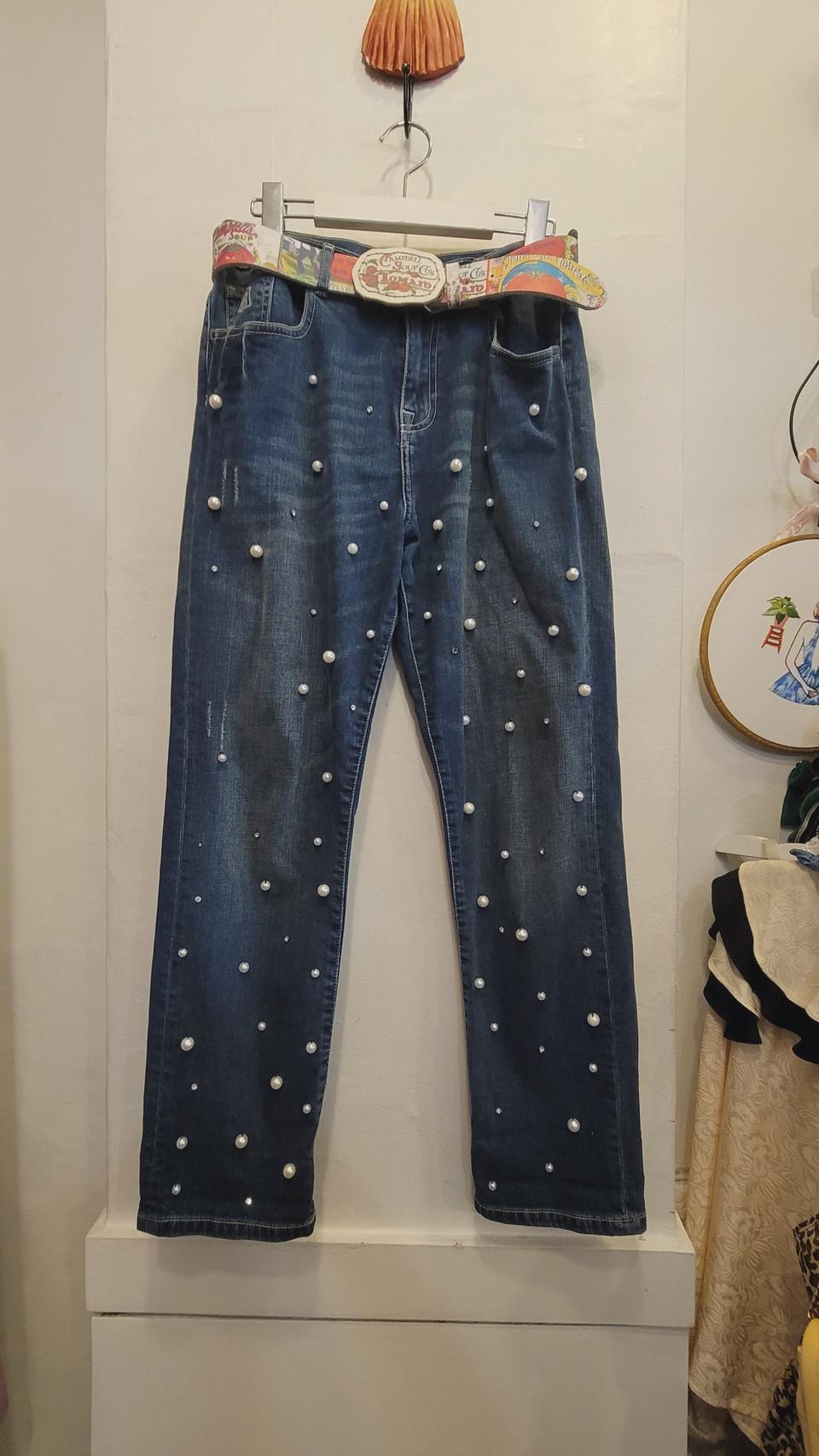 ESSENTIEL ANTWERP 진주큐빅 스판데님