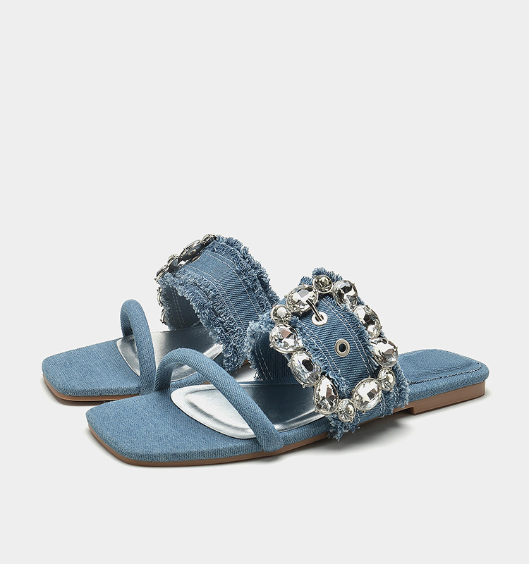 [새상품] 큐빅 버클 데님 슬리퍼 청샌들