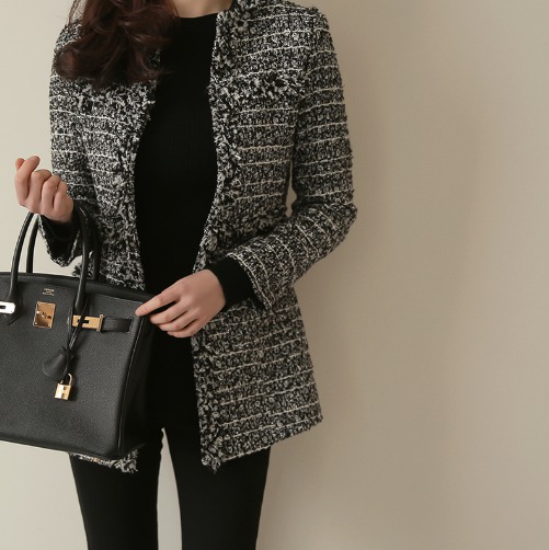 샤넬스타일 트위드 자켓 재킷 정장 코트 오피스룩 데일리룩 하객룩 코트