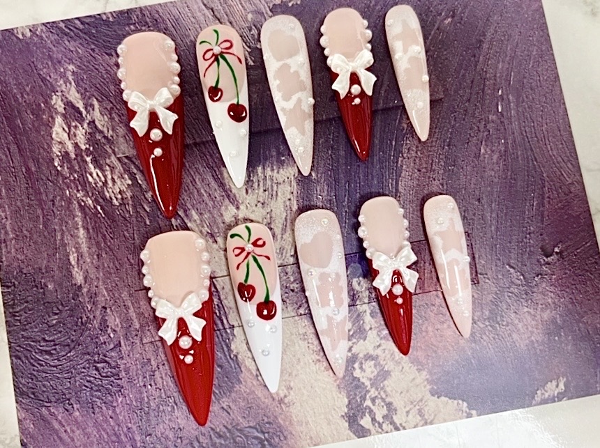 체리&리본 롱네일(L)
