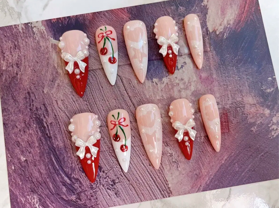 체리&리본 숏네일(L)