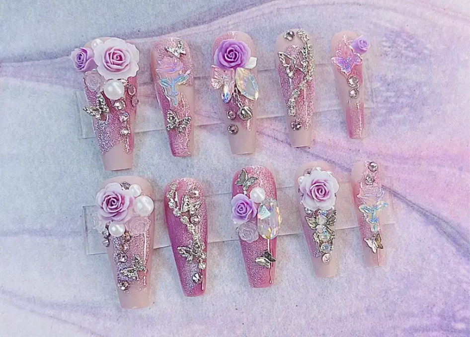 보라장미 블링 네일 (L)