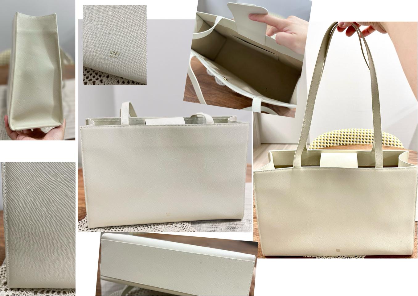 크림 아이보리 가죽 토트백 숄더백