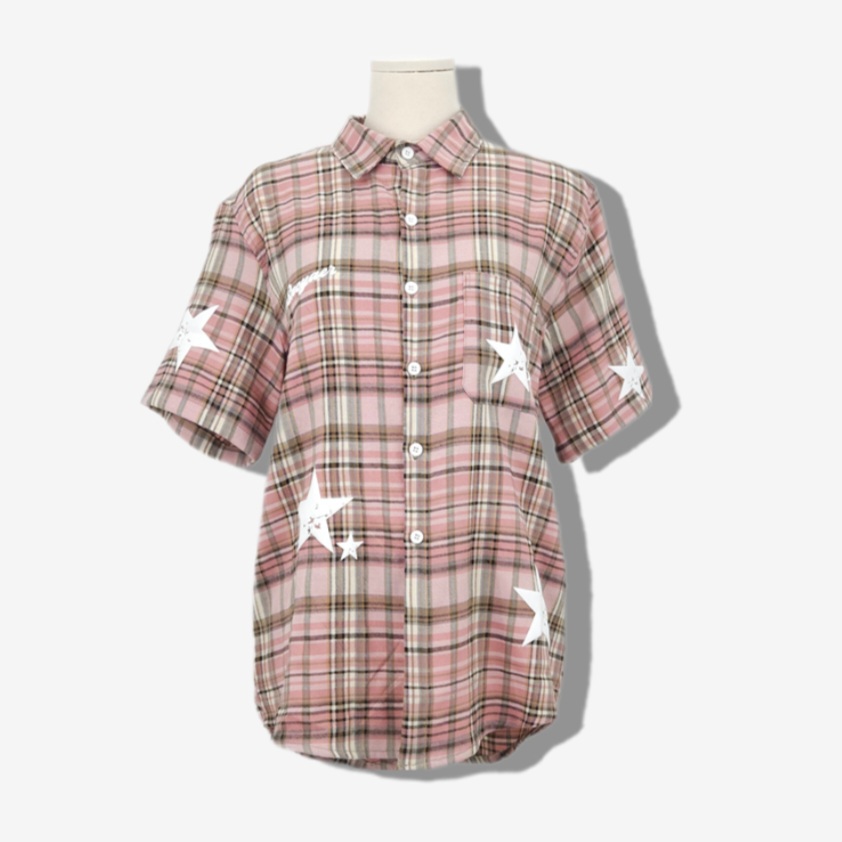 에이블리 핑크 별 체크 셔츠
