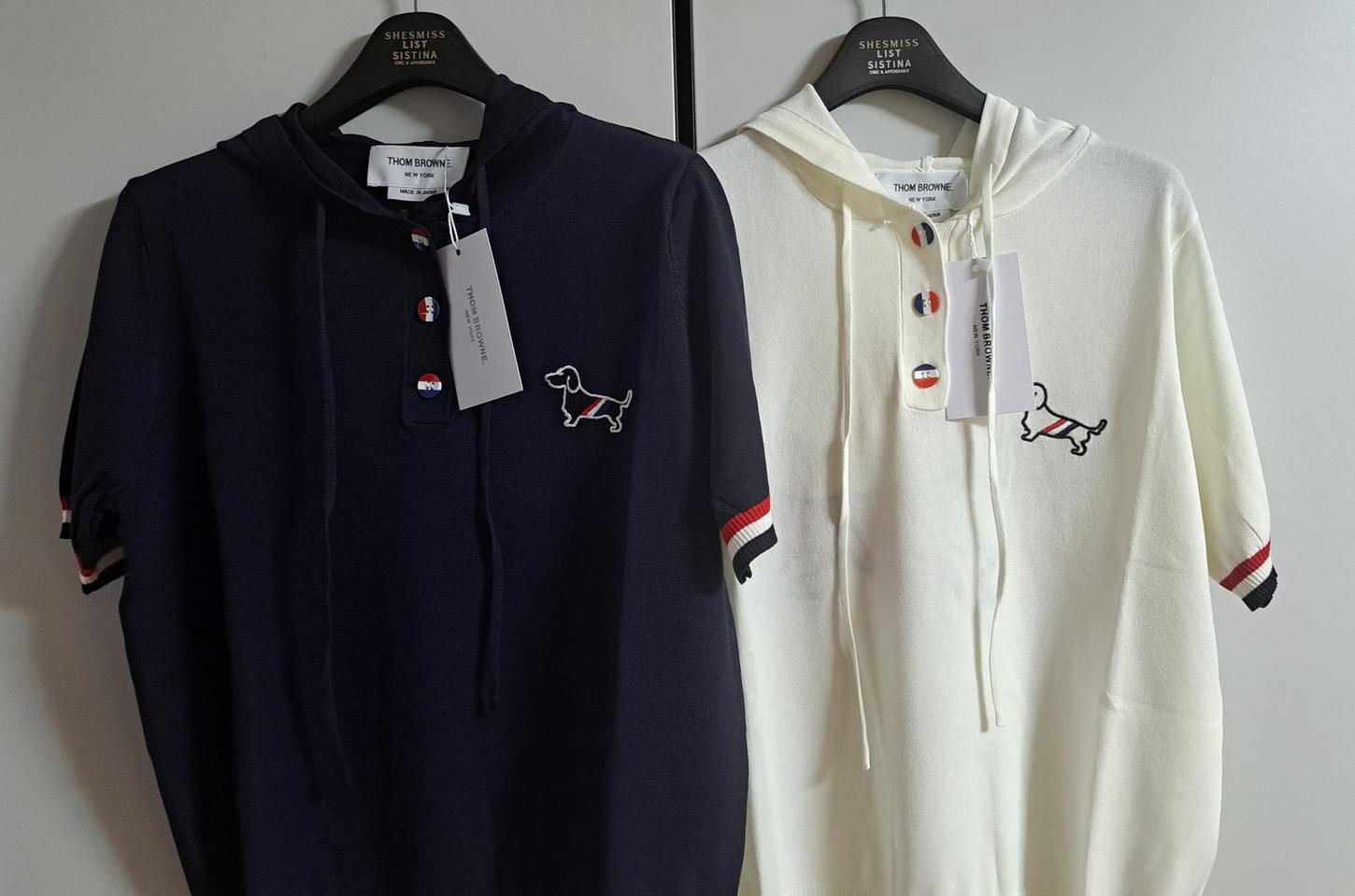 (S.M.L)THOM BROWNE 여성용 후드 니트 반팔티