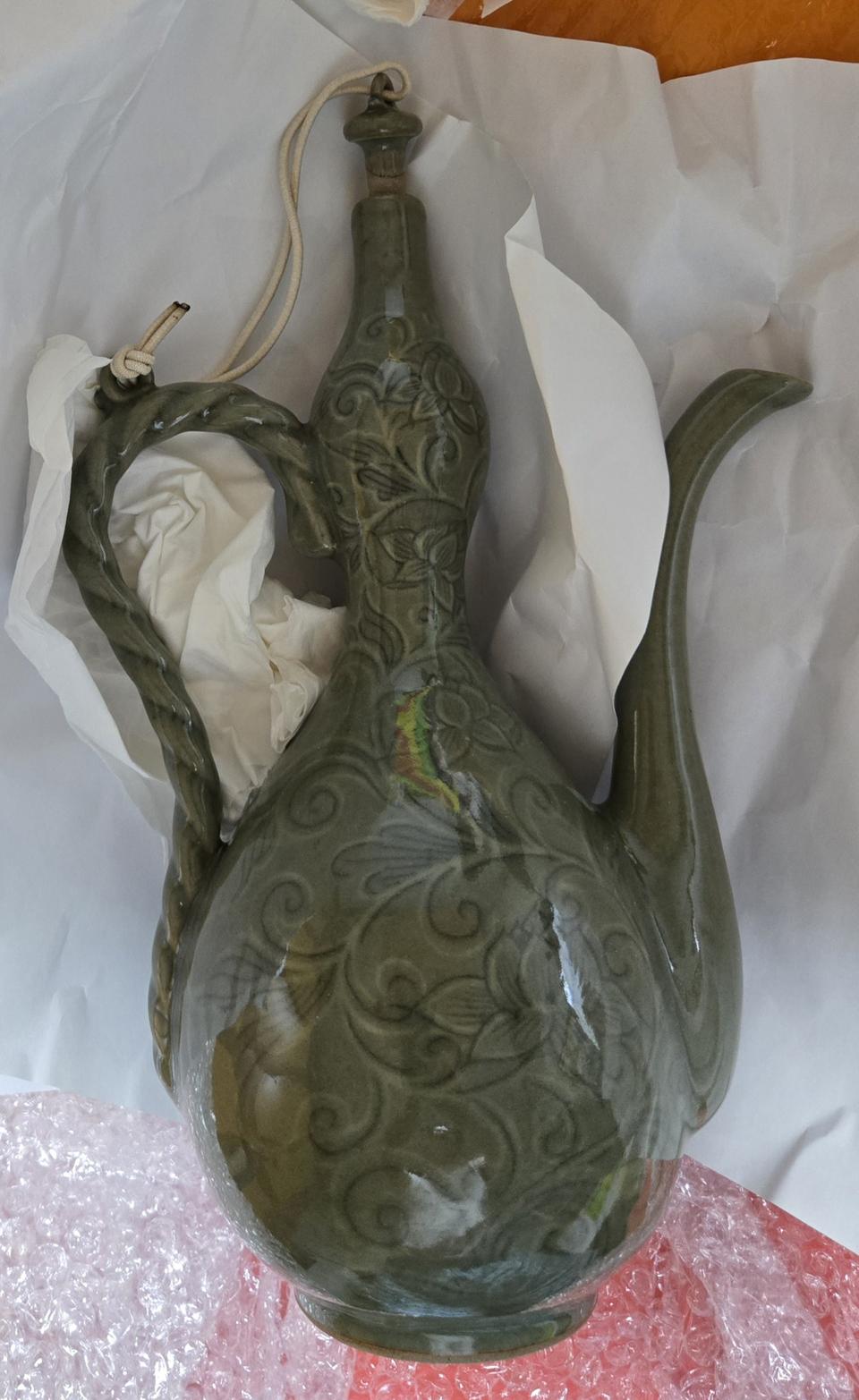 옛날 도자기 고려청자 연화문 표주박 주전자 골동품