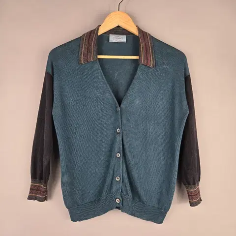 PRADA 프라다 실크 100% 8부 소매 가디건 정품