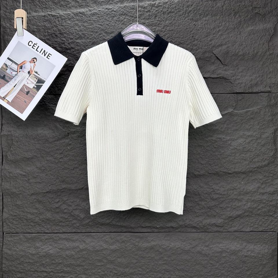 미우미우 여성용 자수로고 니트 반팔티