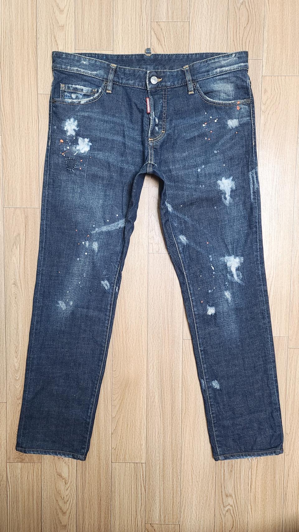 정품 디스퀘어드 옐로우 페인트 슬림진 청바지 50 52