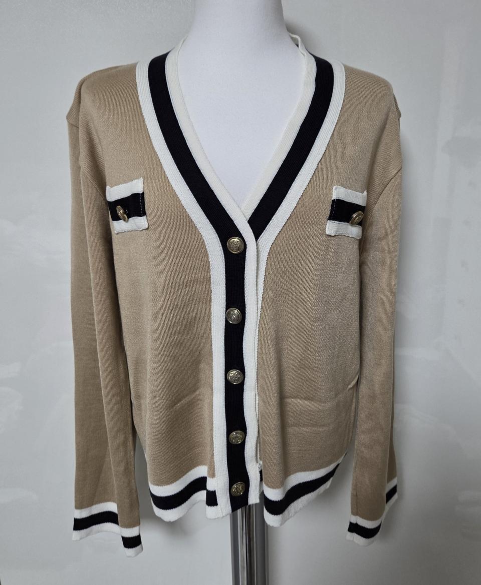 배색 트위드 가디건