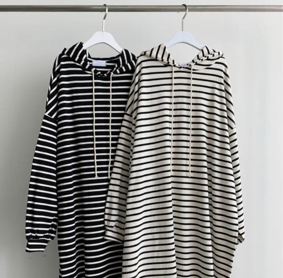 박스핏 후드 단가라원피스 블랙/아이보리(개당가격)