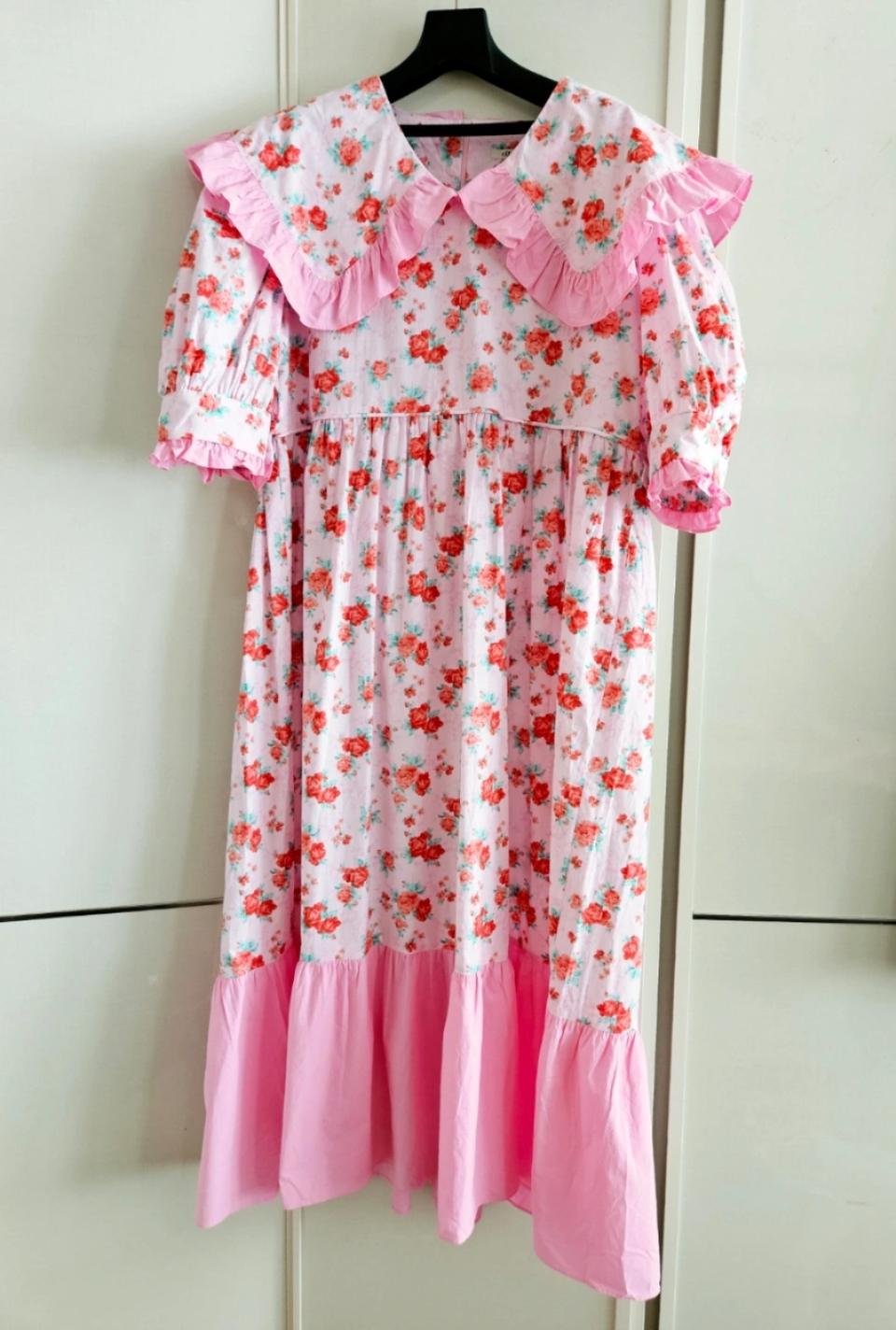 새상품급) 엘메르시 플라워 빅카라 퍼프소매 롱 원피스 판매합니다