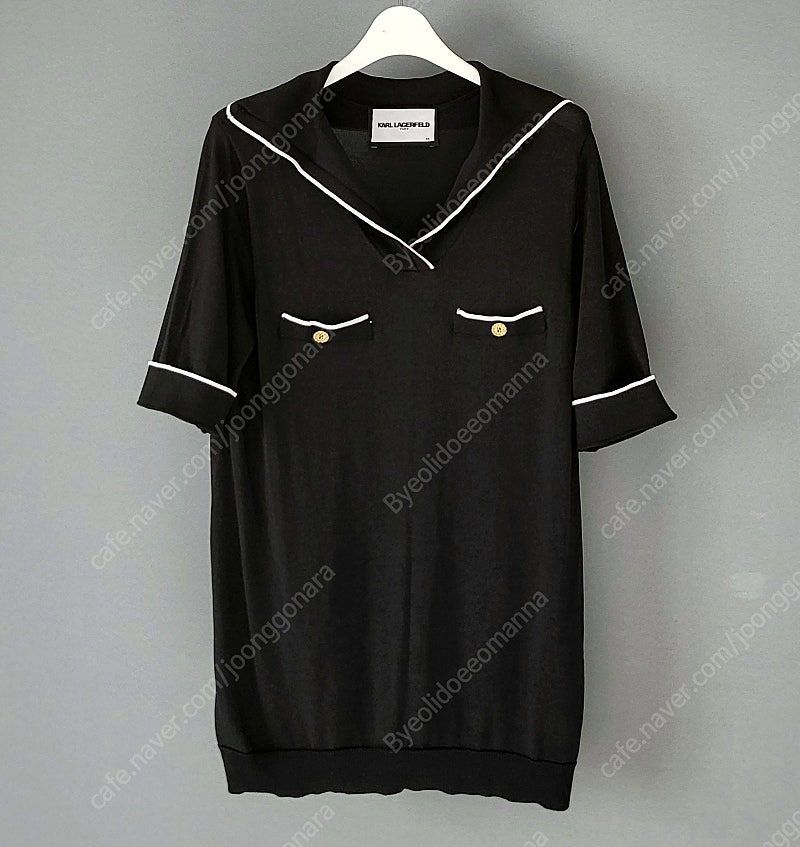 (덤 드림) 칼라거펠트 썸머 반팔 니트 블랙 프릴 캡소매 티셔츠 나눔 F