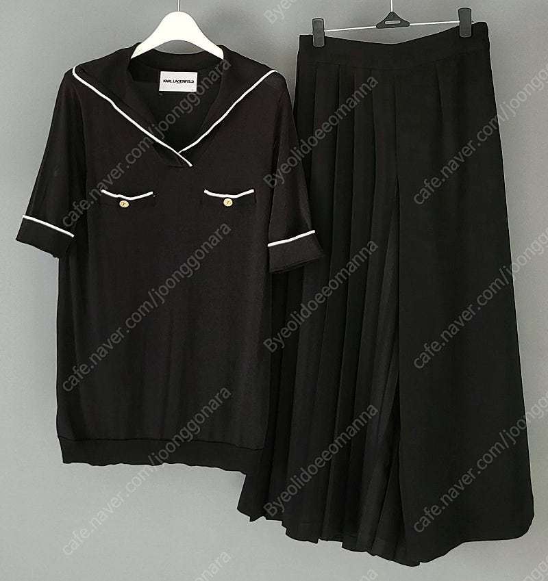 (덤 드림) 칼라거펠트 썸머 반팔 니트 블랙 프릴 캡소매 티셔츠 나눔 F