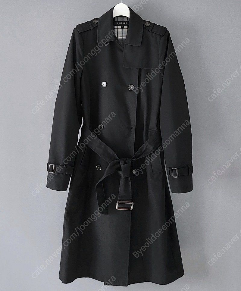 TOMBOY 톰보이 클래식 트렌치 롱코트 자켓 체크배색 블랙 55 66