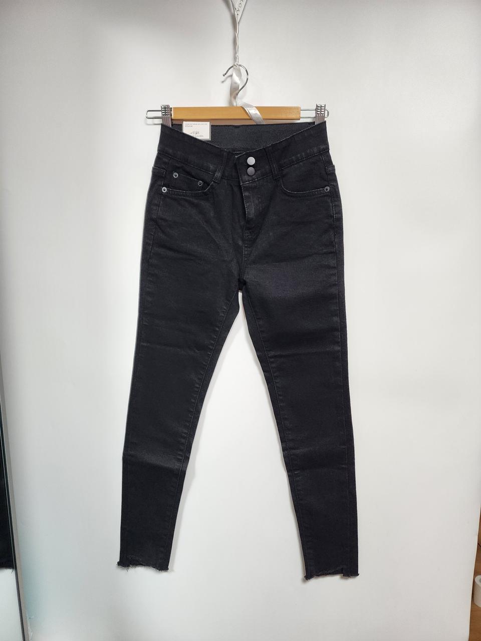 새상품)투버튼 히든밴딩 블랙 스키니 S