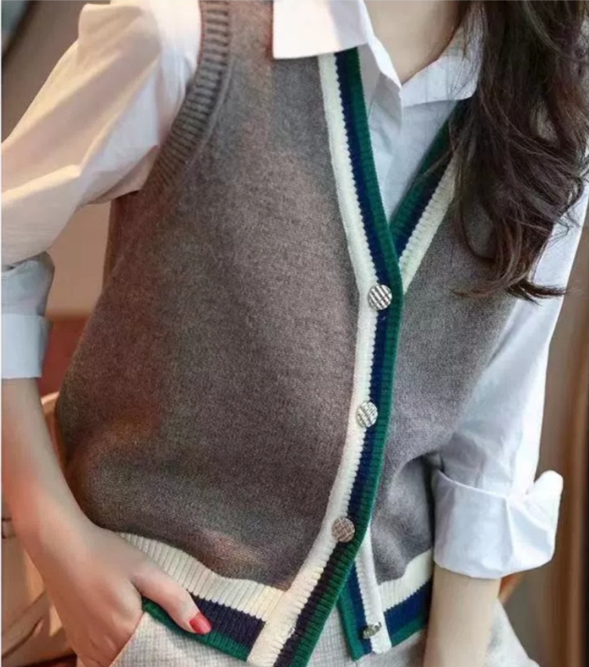 새상품 그레이배색니트조끼