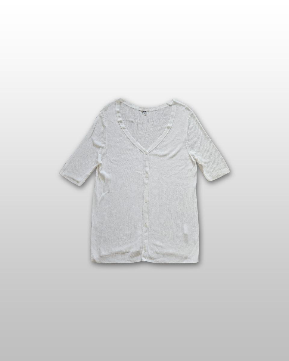 유니클로 UV넥 3XL 골지 화이트 하프 가디건