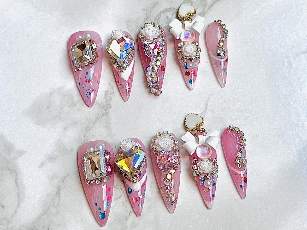 네일팁 핑크&쥬얼리 시럽 젤네일 (L) 한달 지속력 ok!!