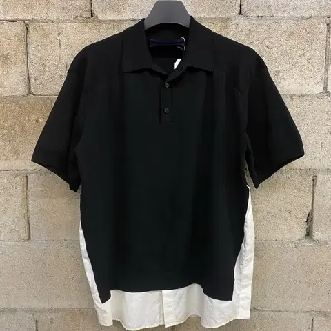 준지 셔츠 레이어드 니트 카라티