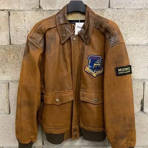빈티지 미드웨스트 양가죽 플라이트 봄버 자켓