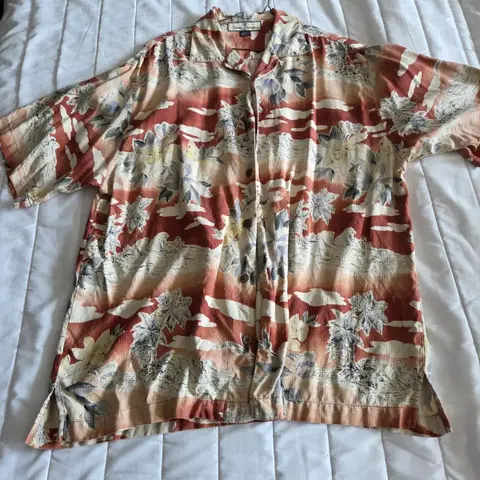 [M]실크100 하와이안셔츠 레드