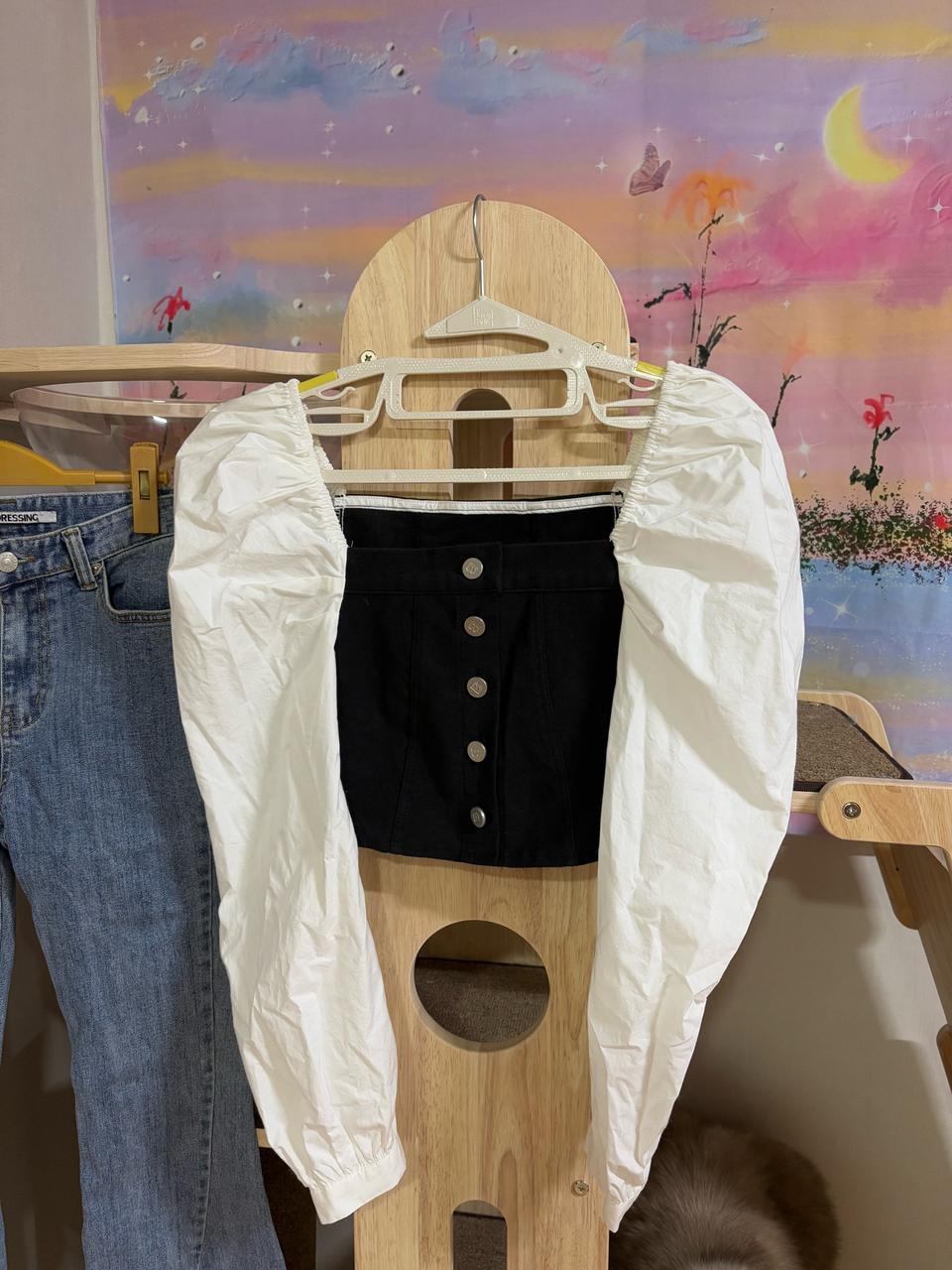 배색 퍼프블라우스