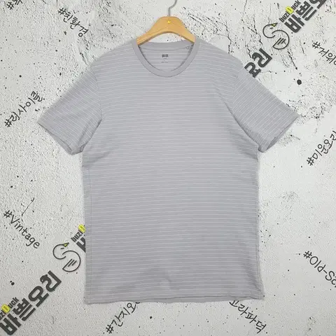 유니클로 UNIQLO 반팔 티 그레이 스트라이프 L 1000269