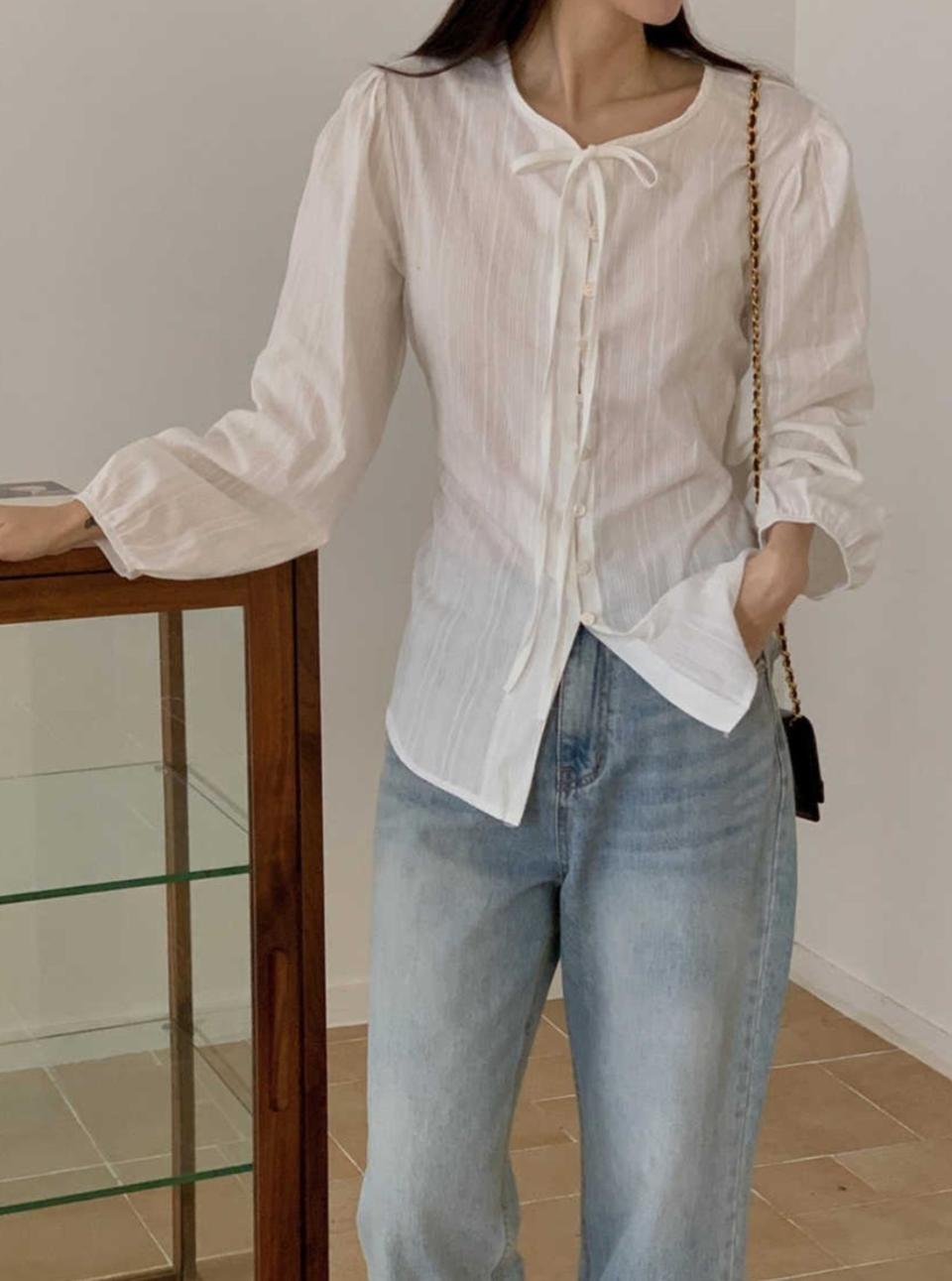 코튼 스트링 블라우스