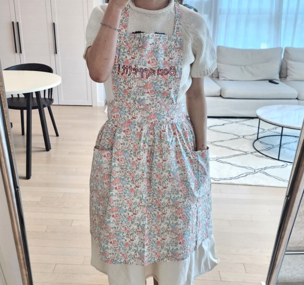 자수 꽃무늬 앞치마 에이프런 플라워