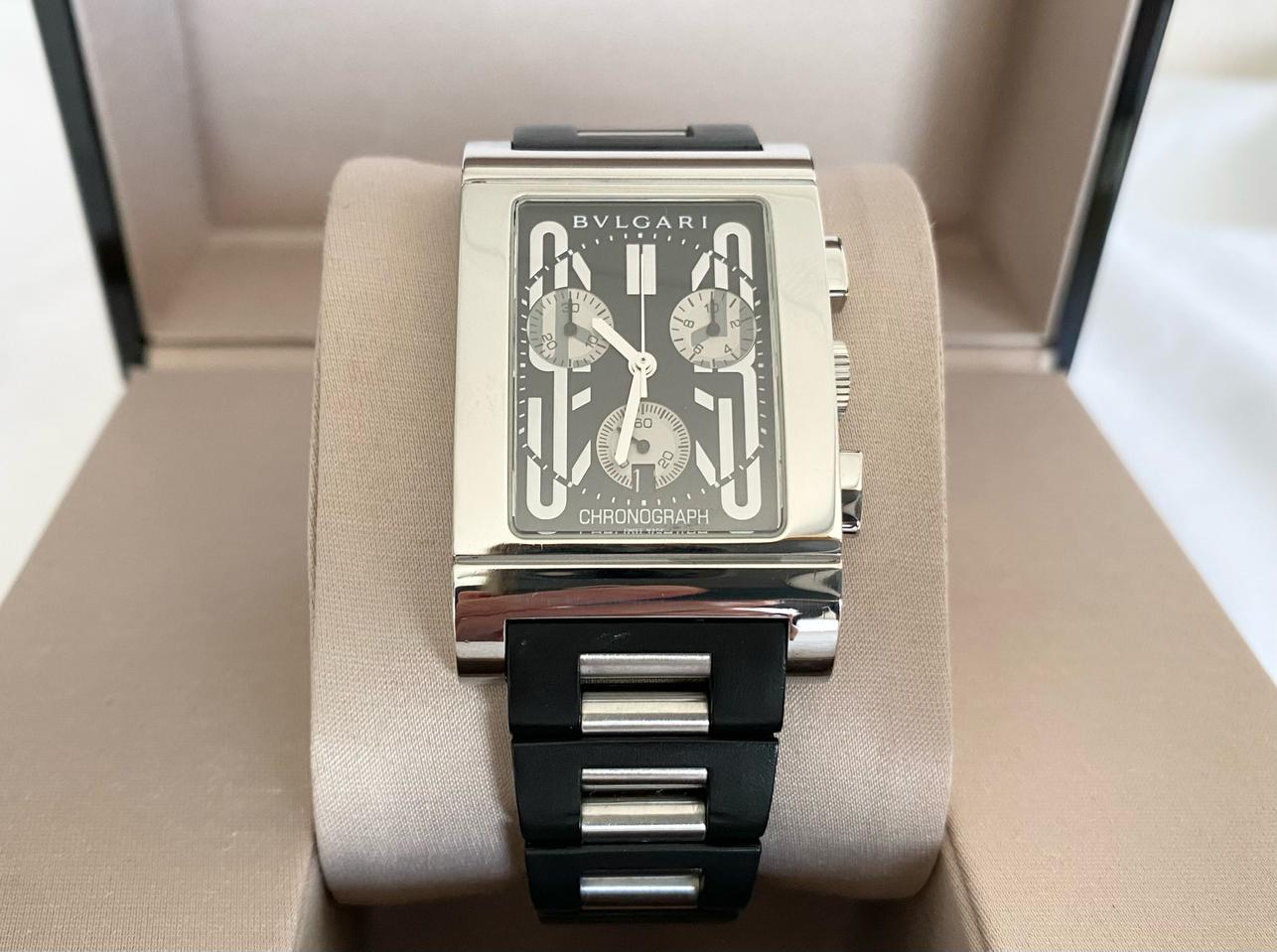 불가리 레탕골로 RTC49S 크로노 쿼츠 남성용 라지 러버타입