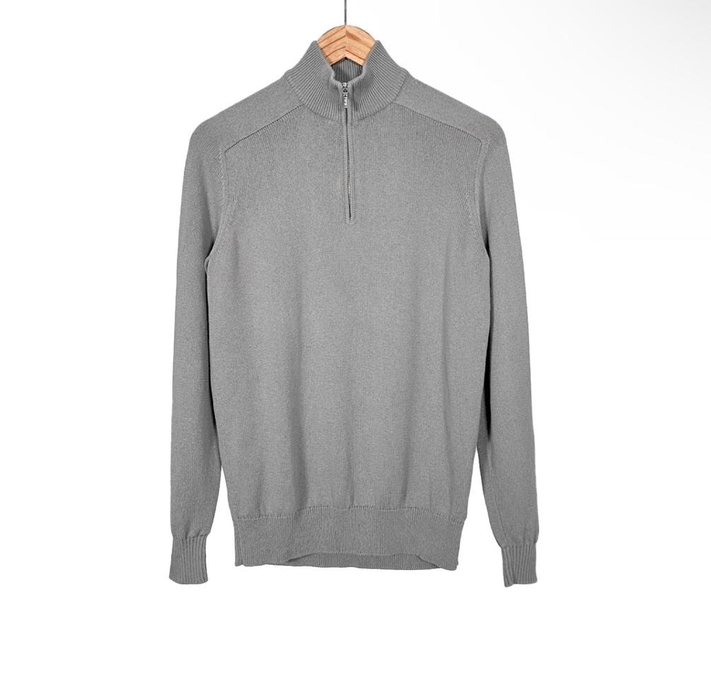 [48] 로로피아나 남성 실크 카라 반집업 하프 집업 니트 티셔츠 그레이