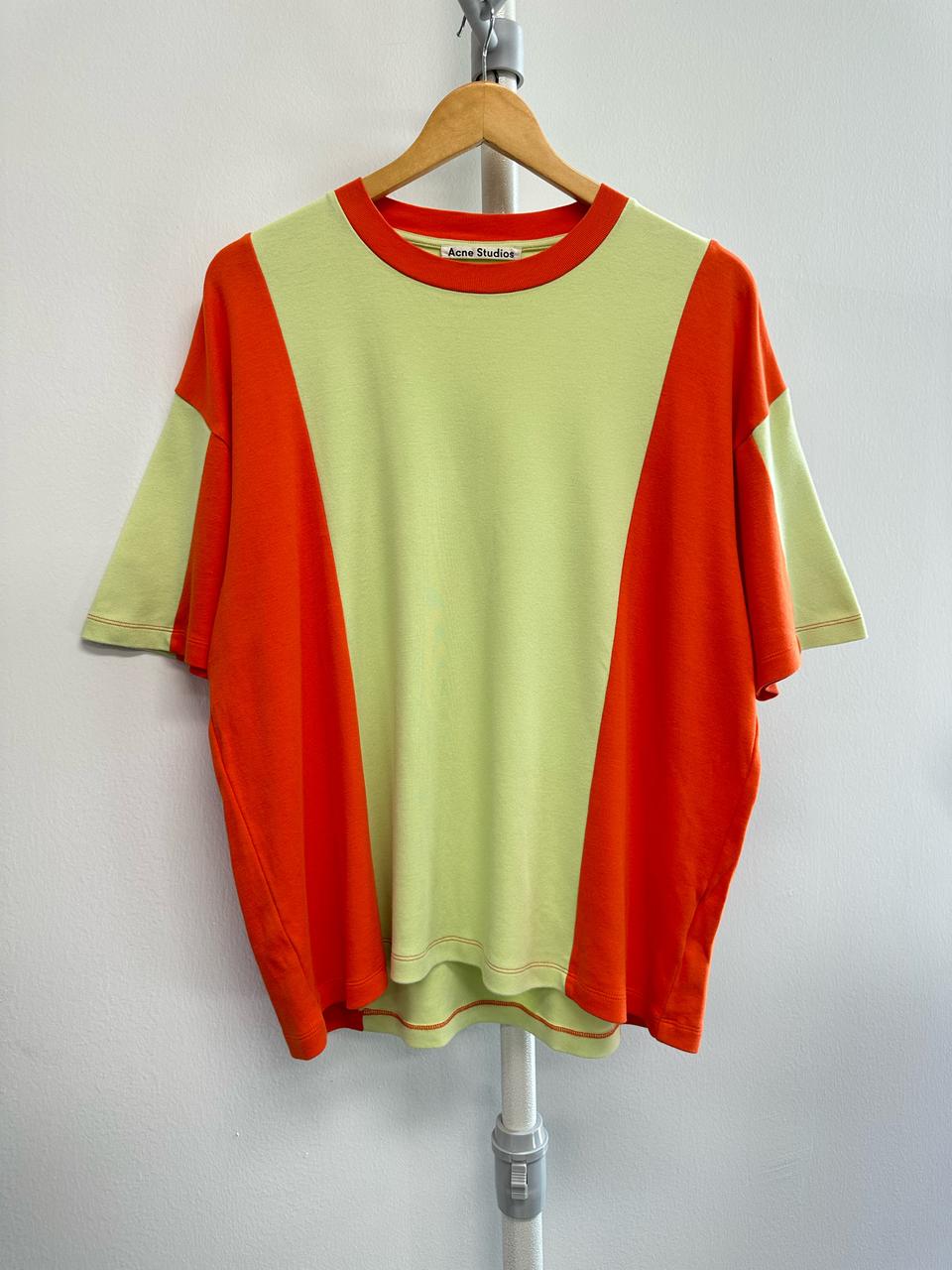 아크네 백로고 프린팅 배색 티셔츠