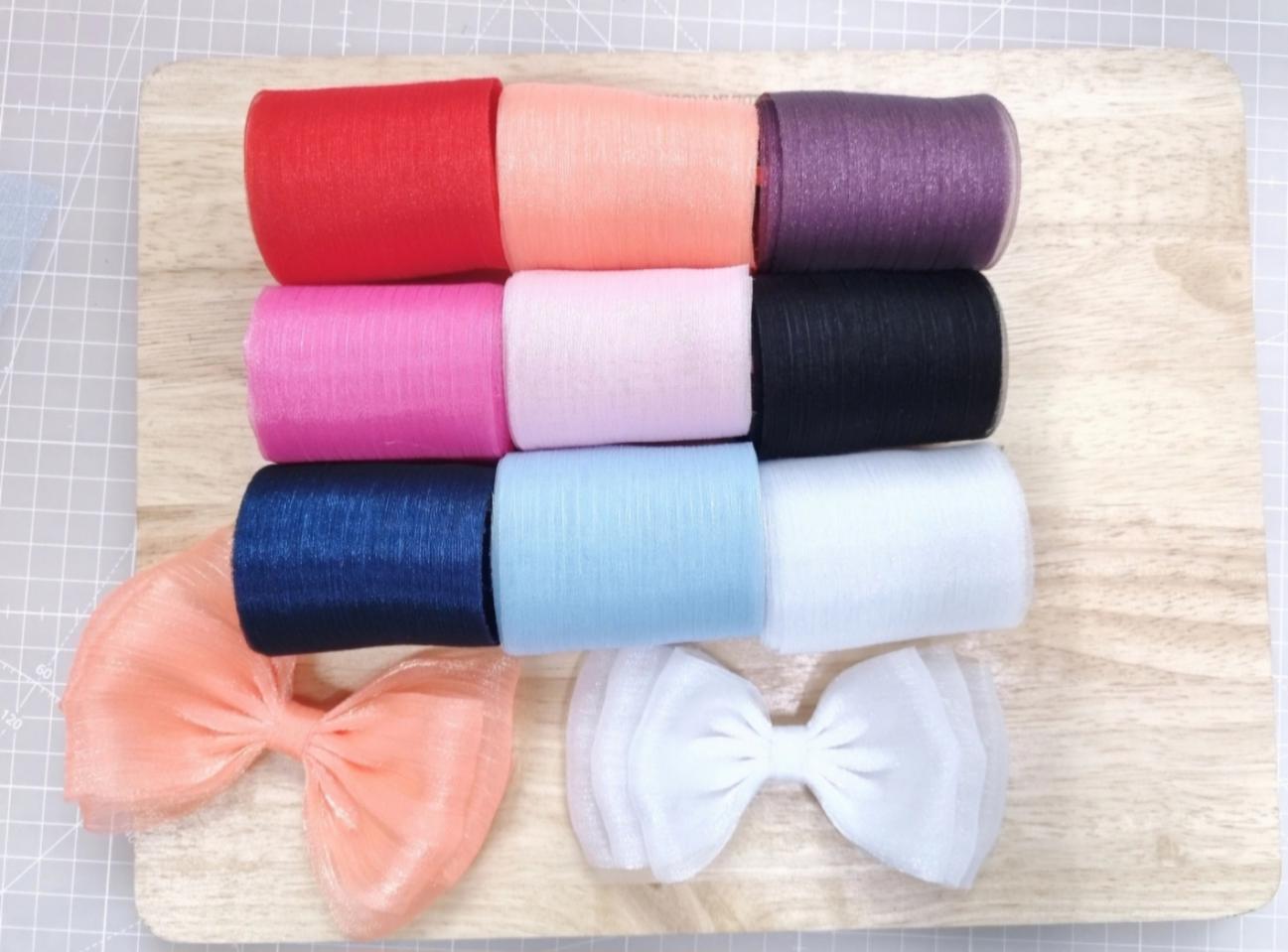 6cm리본공예 포장재료소품 쉬폰주름리본 전체