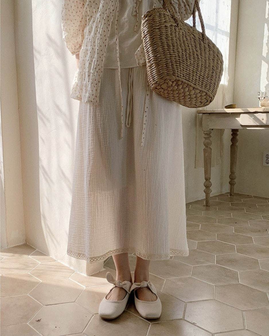 로버블 밀크 타이 레이스 요루 롱 스커트