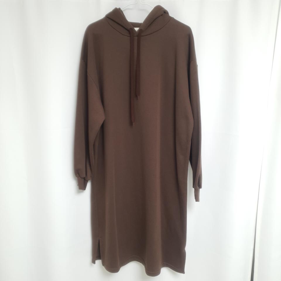 브라운 기모 후드 롱 원피스