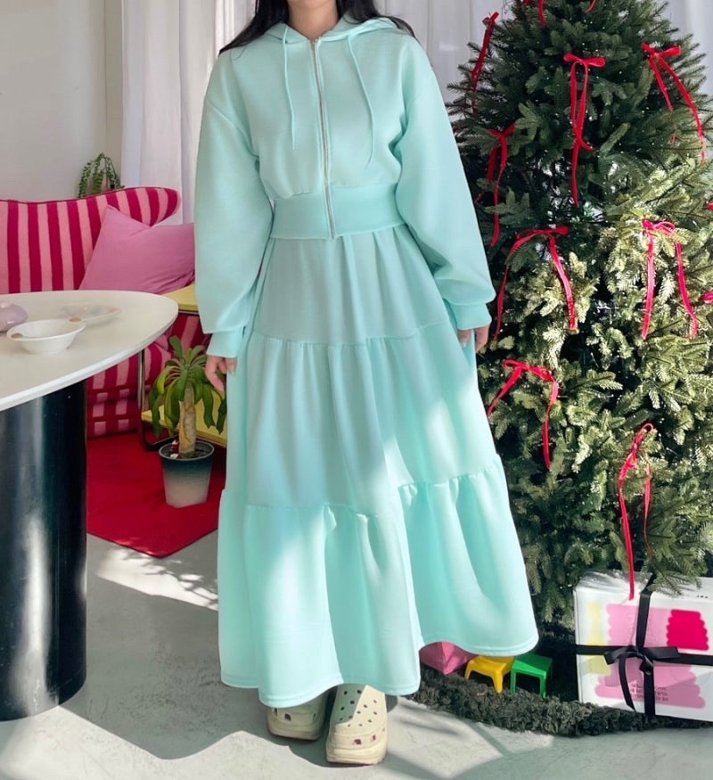 유앤진 바니투피스 후드집업+스커트 민트 새상품