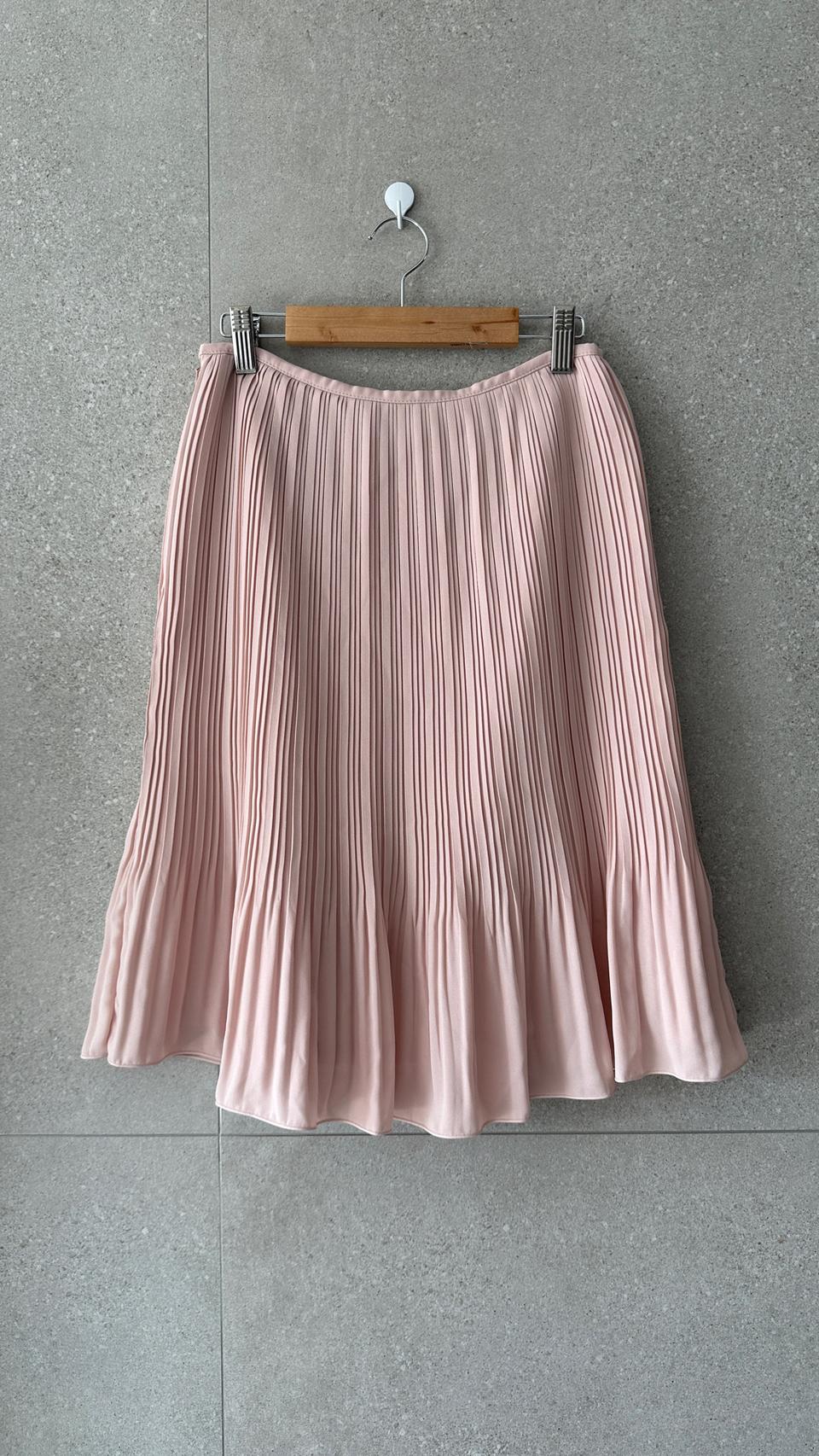 베이비핑크 주름 미디 스커트 쉬폰 플리츠