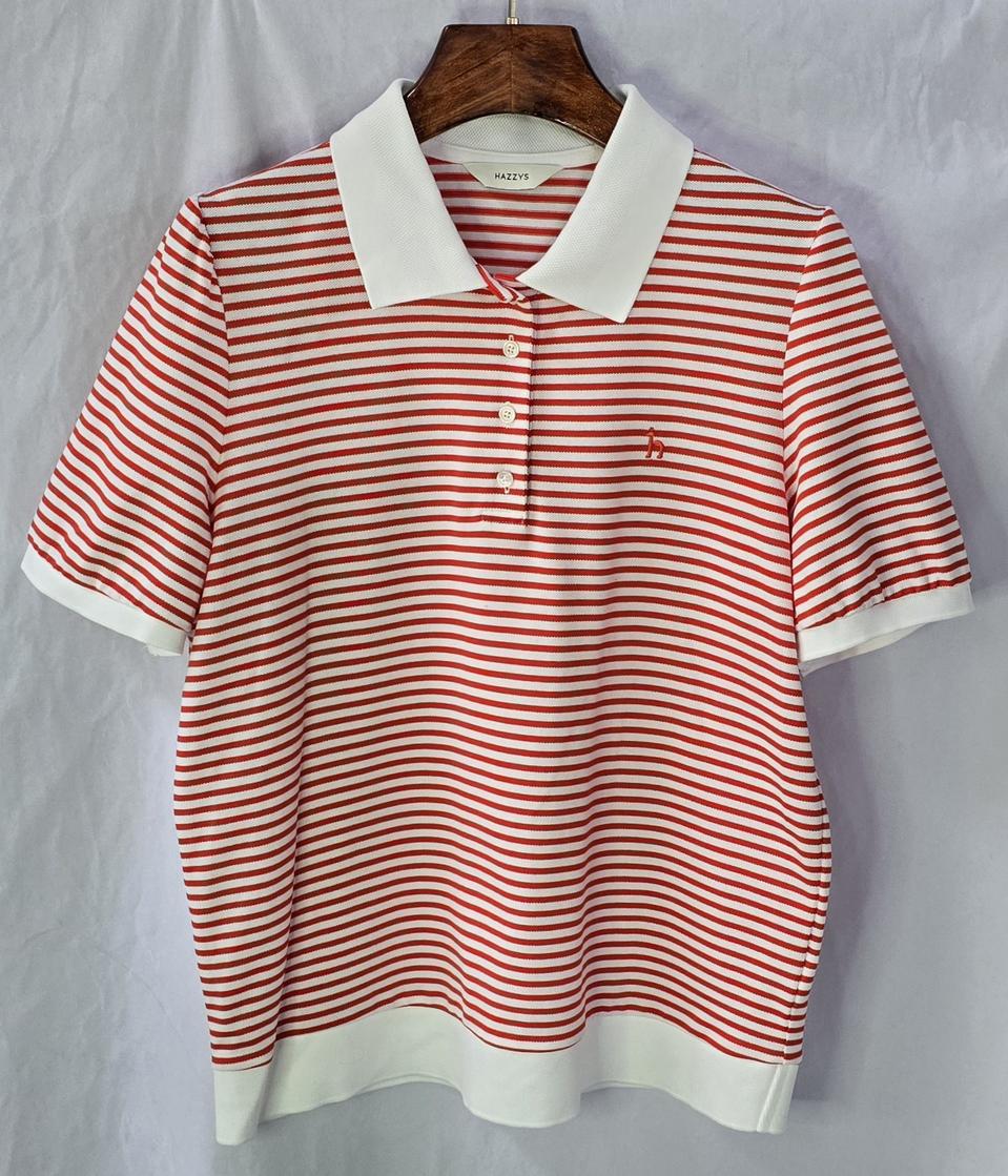 해지스 여성 스트라이프 면혼방 반팔카라티셔츠 95/레드