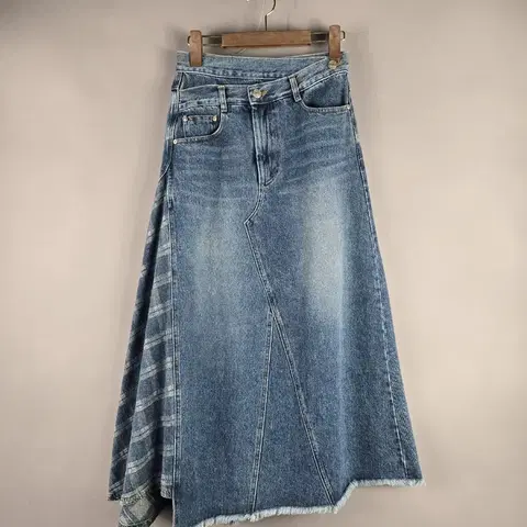 엘런아크 S 언발란스 롱 플레어 데님 청 스커트 치마